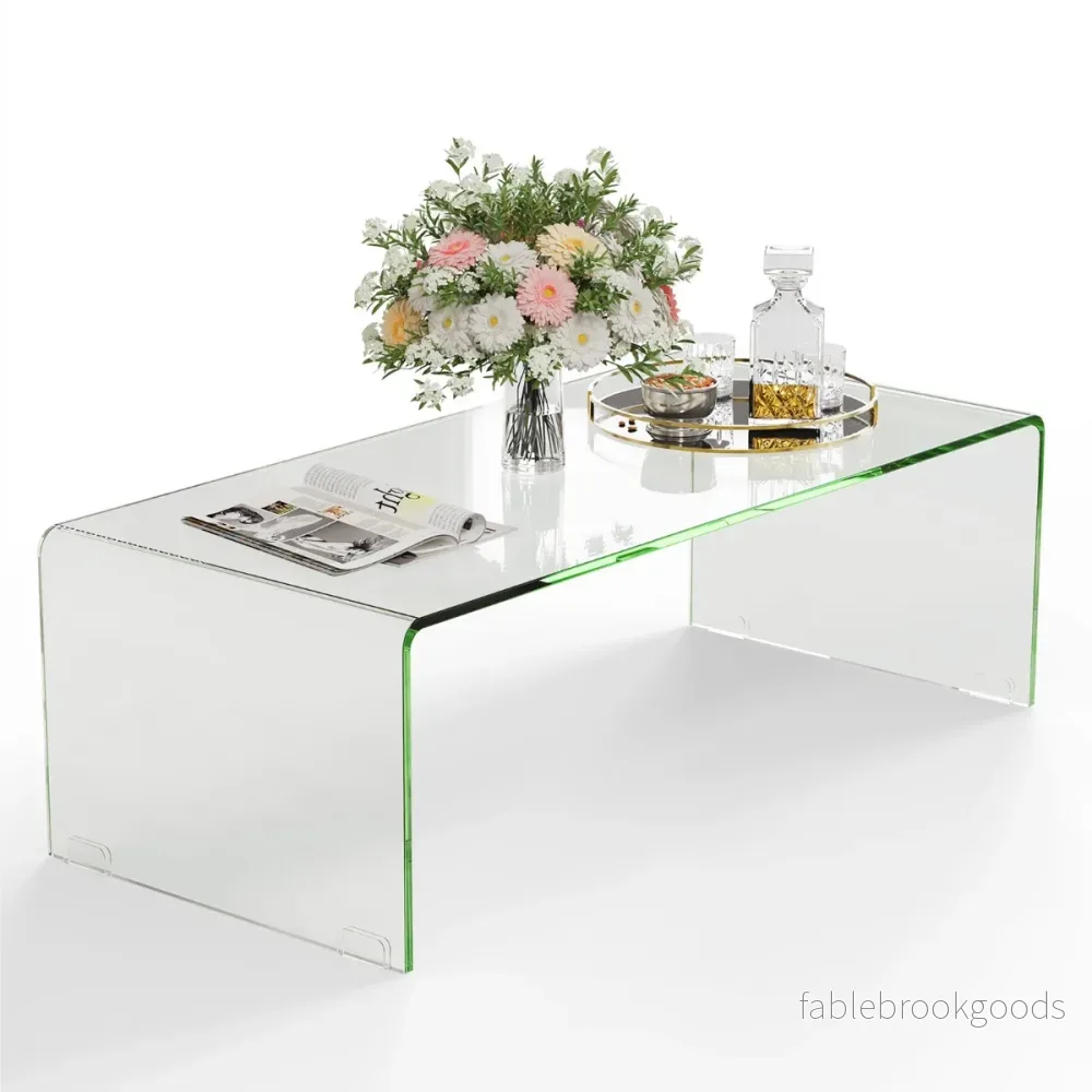 Soffbord – Glasbord U format sidobord av härdat – 108 x 50 x 35 cm – Genomskinlig