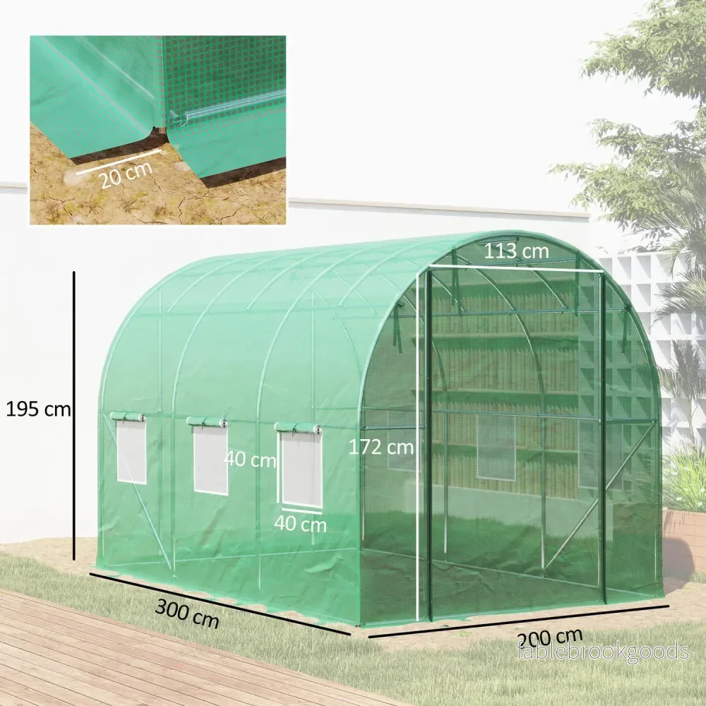 Växthus 3x2x2m UV-beständig, rulldörr, 6 fönster - Bild 3