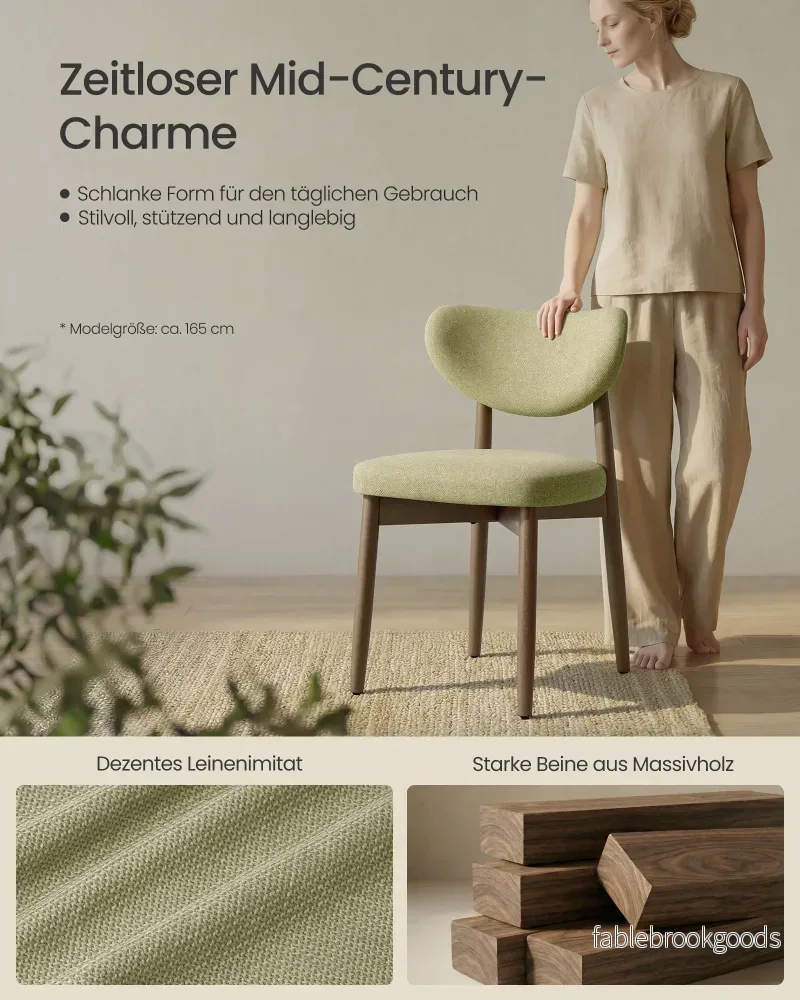 Eetkamerstoel - 2-Delige Set met Massief Houten Poten - Olijfgroen - 50 x 51 x 82 cm - Bild 3