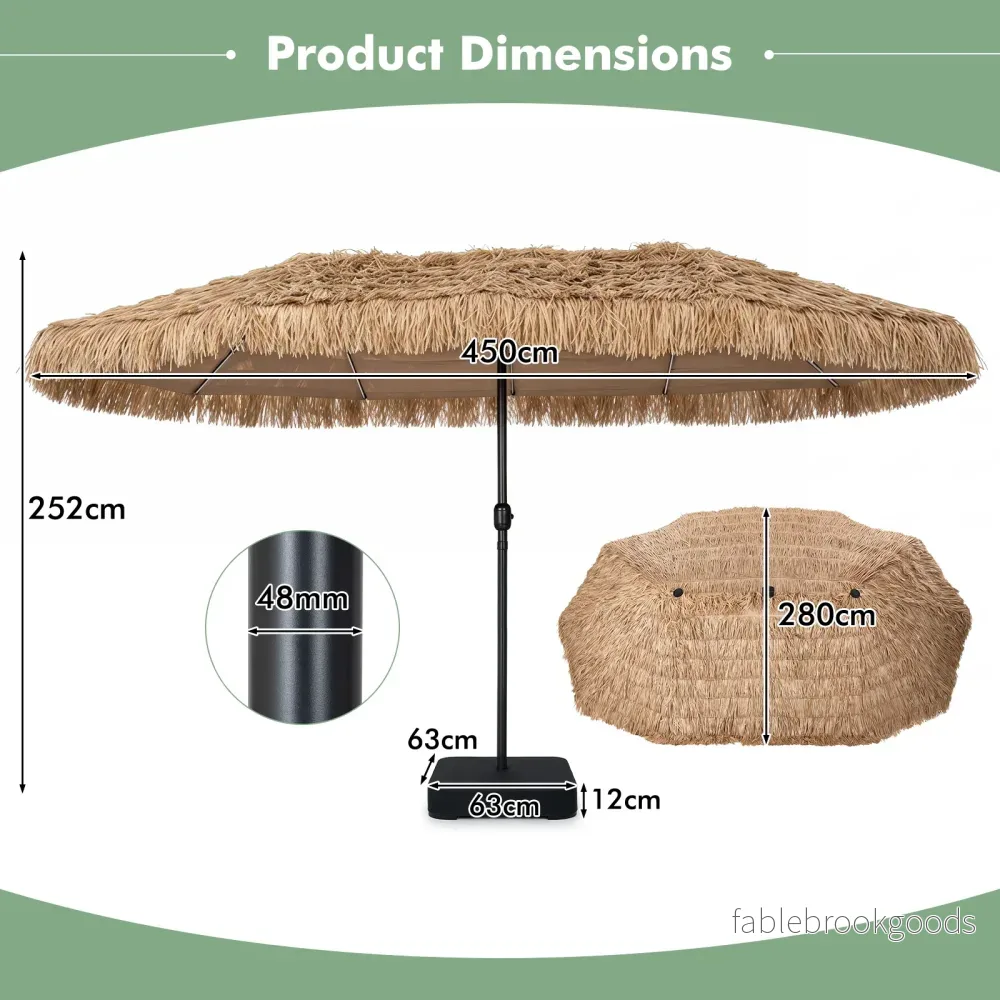 Hawaii‑solparaply – med LED och paraplystativ, halmparaply vev, solskydd metallstödben – 12 450 cm - Bild 2