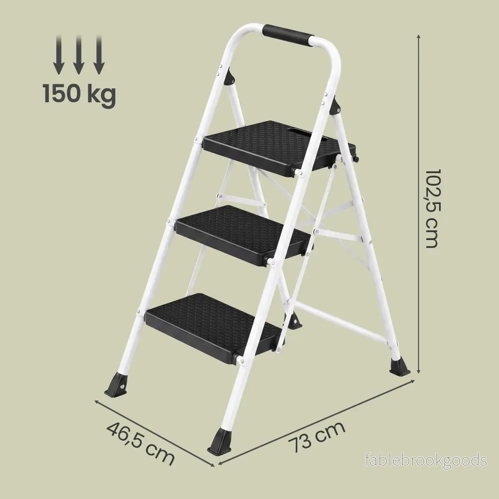 Opvouwbare Trapladder - 3 Treden - Staal - Draagvermogen tot 150 kg - Wit - Bild 3