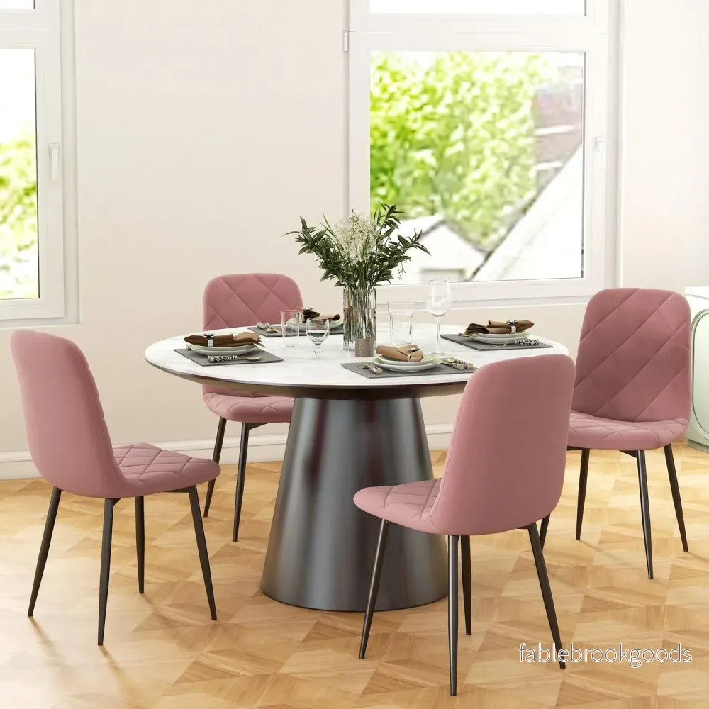 Matsalsstolar set om 4 köksstolar med ryggstöd, sammetslook, fåtölj 45 x 54 x 87 cm rosa - Bild 2