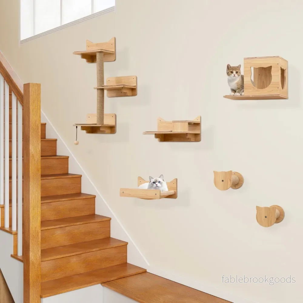 PCS Klättervägg – Katt Klösträd med plattformar Skål Hus Hängmatta Klösposter och Boll – 6 2 – Natur - Bild 3