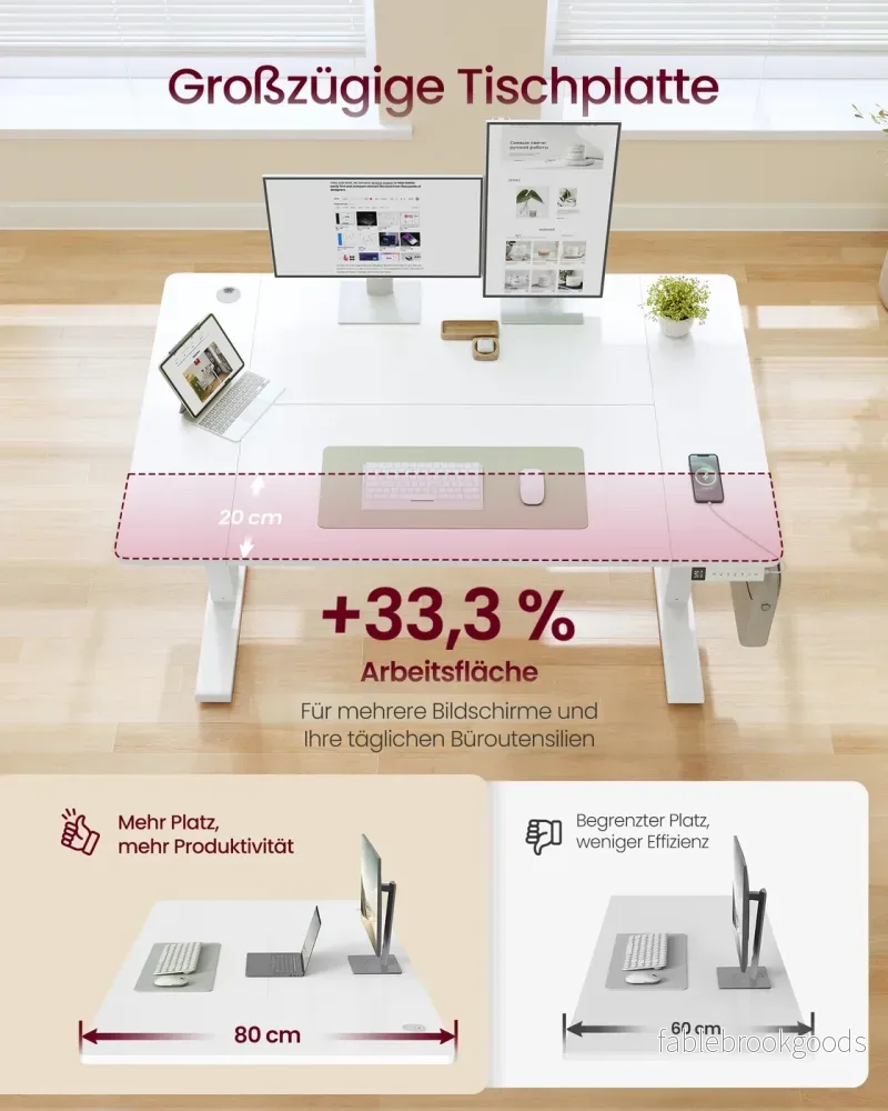 Elektrisch Zit-Sta Bureau - 120 x 80 cm - USB-C-Poort - Wit - Bild 3