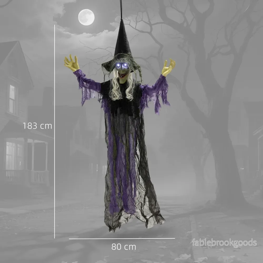 Hängande Halloweenhäxa med LED-ljus, ljud, 183 cm - Bild 3