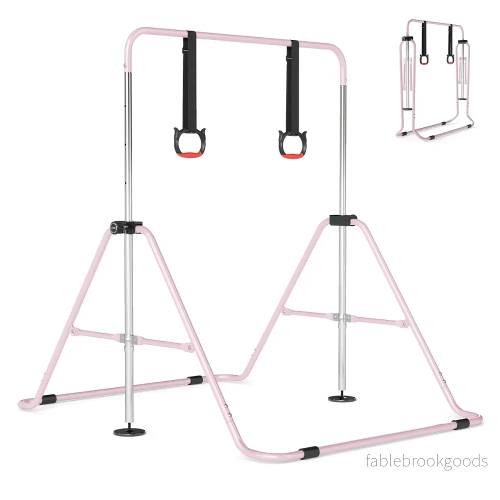 Utbyggbar – gymnastikstång för barn vägs höjdjusterbar ribbstolpe med stabil metallram – 4 – Rosa