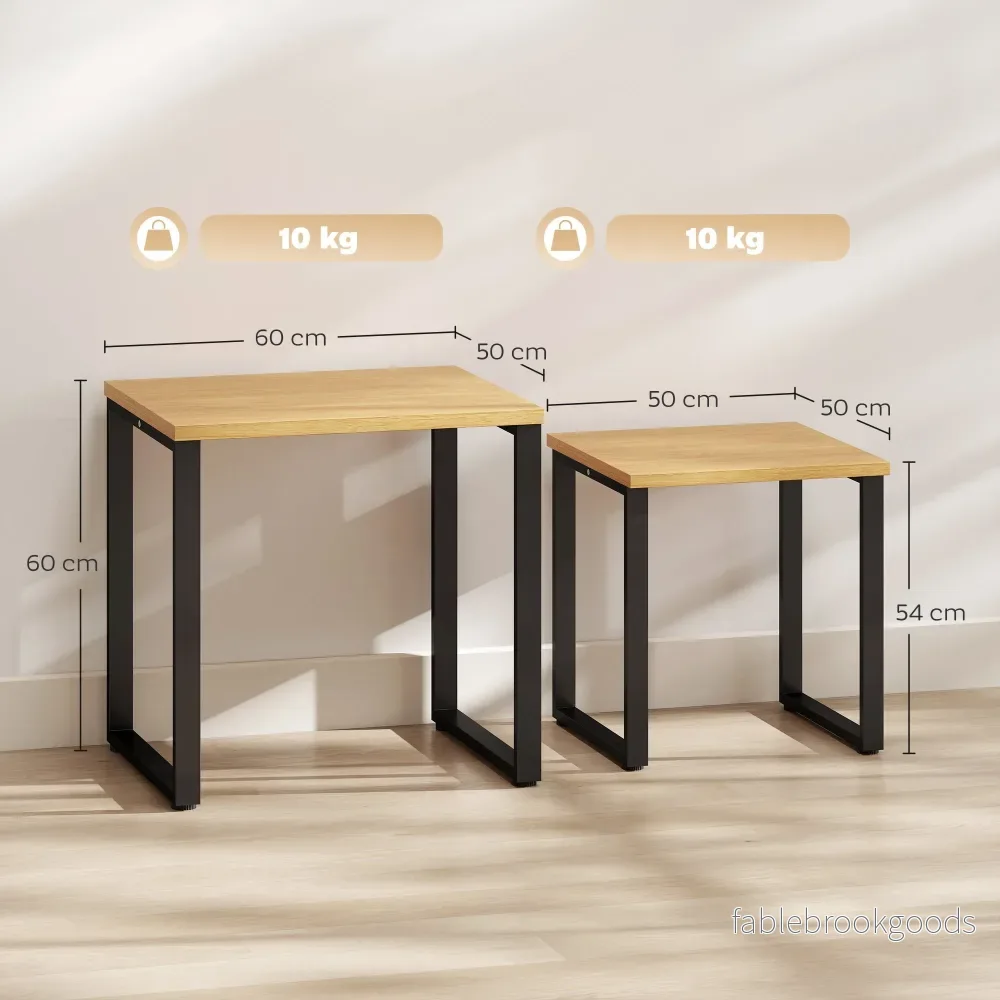 Soffbordsset om 2, träliknande, metallram, stapelbar design - Bild 3