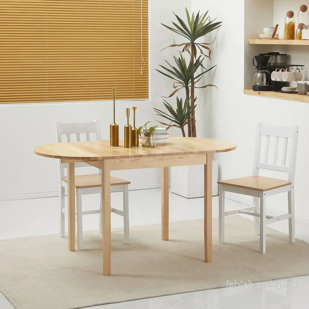 Matbord av trä, hopfällbart köksbord för 6 personer med bladdesign, 140 x 70 x 75 cm, naturligt trä - Bild 2