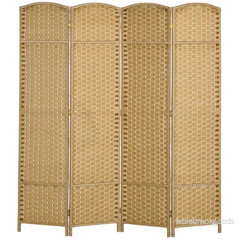 4-panels fällbar rumsavdelare, naturligt trä, sekretessskärm