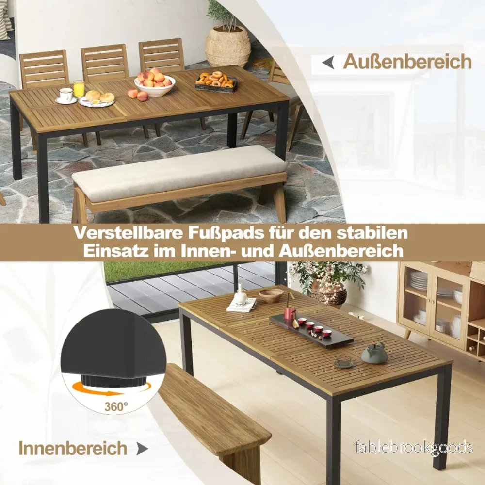 Trädgårdsbord – akaciaträ trädgårdsmatbord för personer rektangulärt uteplatsbord – 8 200 x 90 x 75 cm – Natur - Bild 2