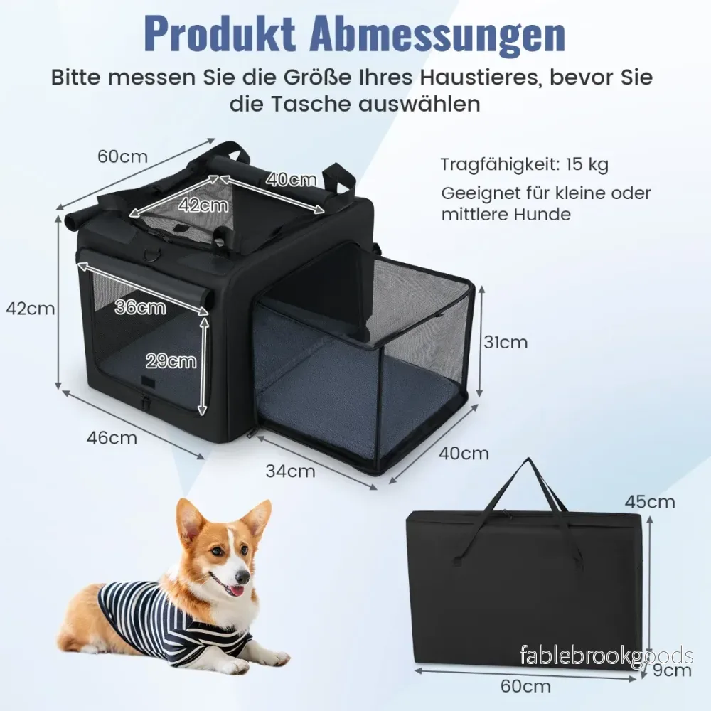 Fällbar – hundbur med öppningar och fönster nätkorg hundtransportbur hundväska – 2 80 x 60 x 42 cm – Svart - Bild 2