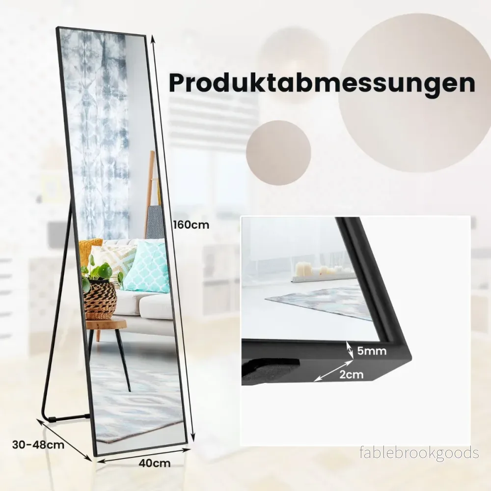 Helspegel – i stående och väggspegel gjord av splittersäkert glas – 2 1 160 x 40 cm – Svart - Bild 3