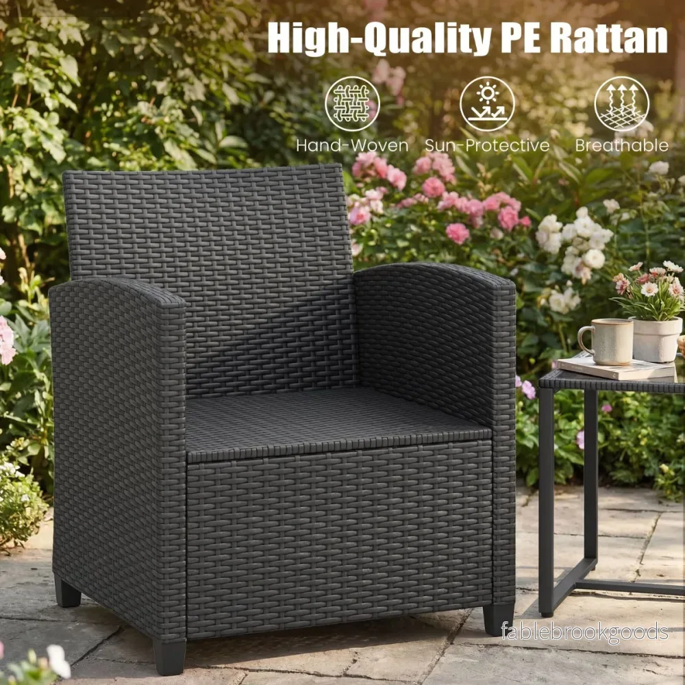 Rattan – Trädgårdsmöbelsätt inkl. stolar med kuddar och glasbordUtomhus sittgrupp – 2 – Grå - Bild 3