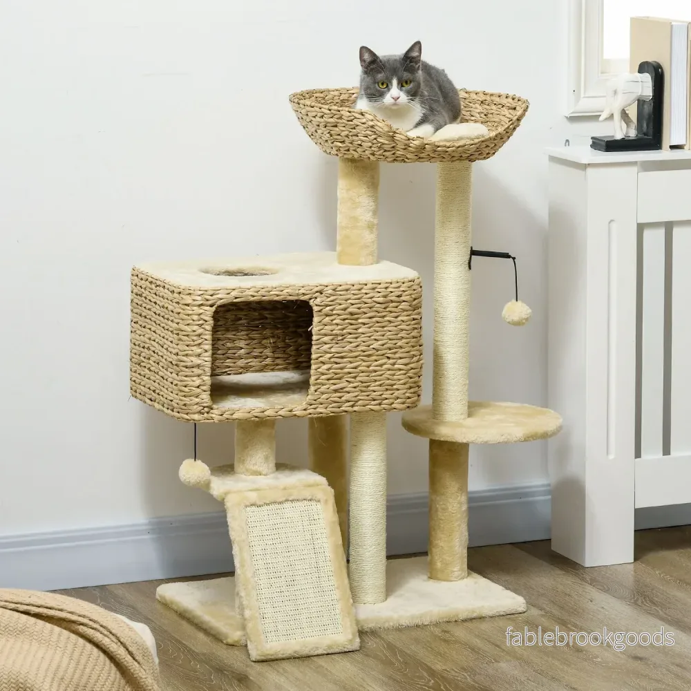 Kattträd 98cm med Sisal, 2 bäddar, Toy Ball, Beige - Bild 2