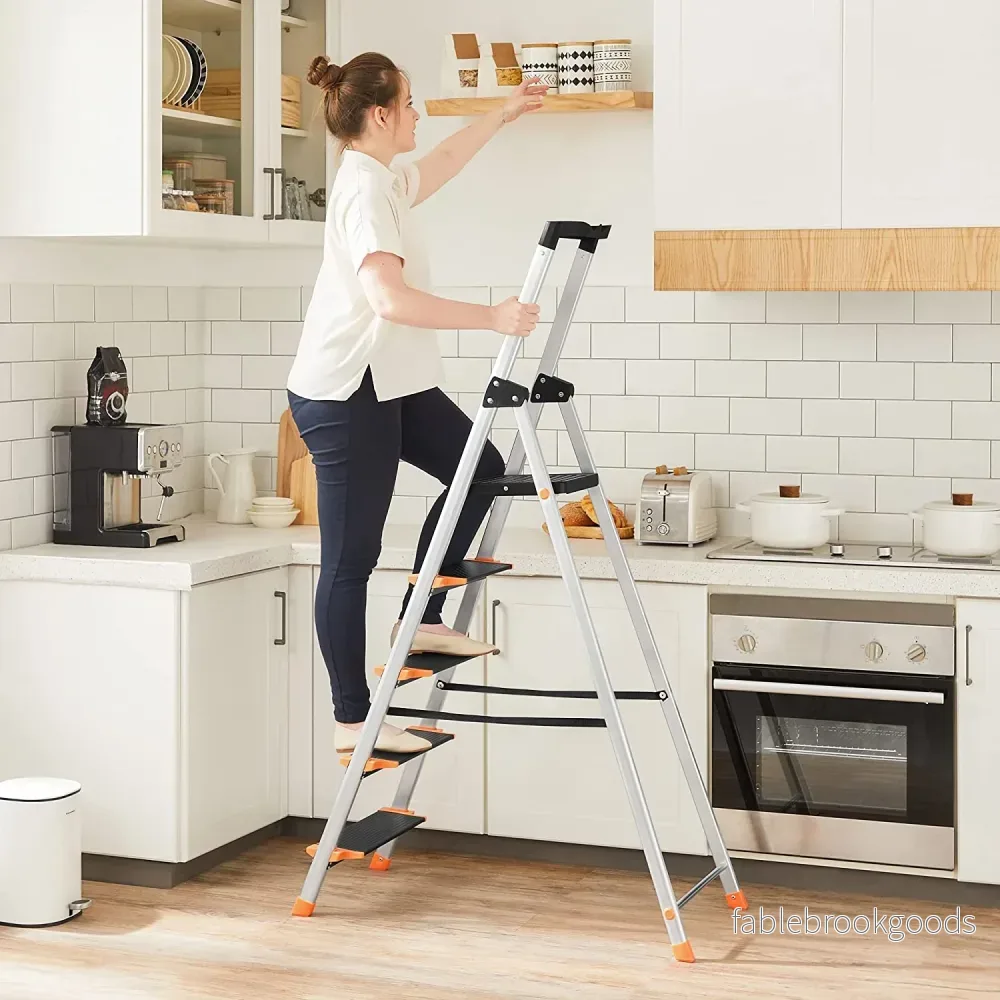 Fällbar stegstege – 5 steg – Aluminium – Svart-orange - Bild 3