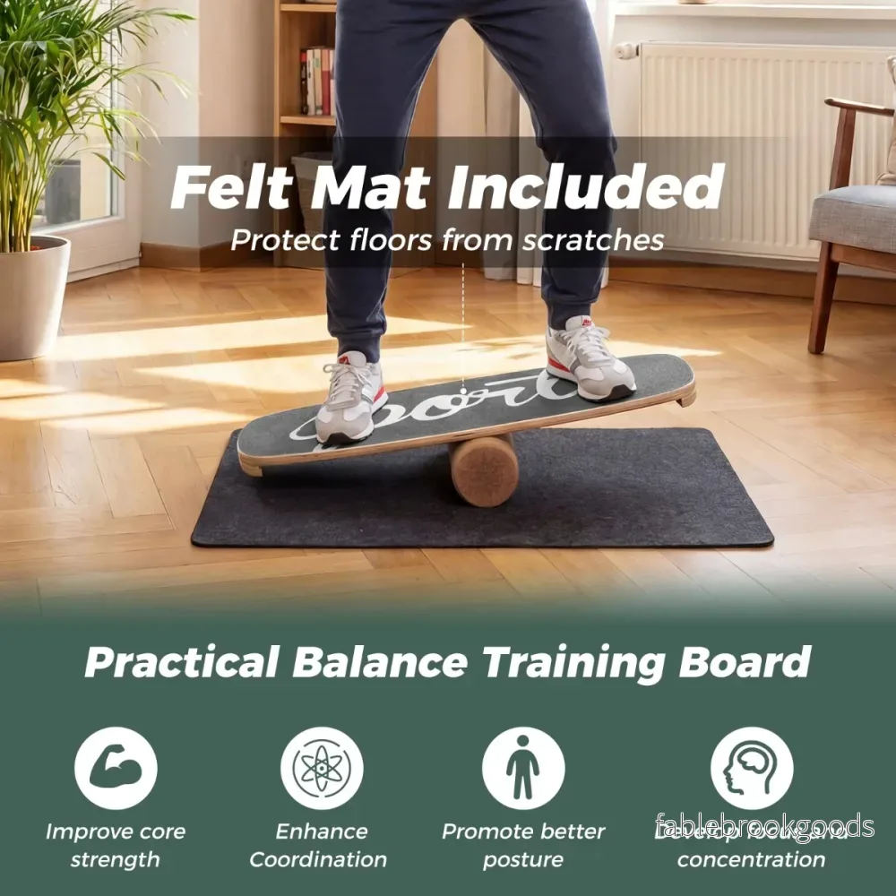 Balancebräda – Waveboard med korkrulle, surfbräda av björkträ, belastbar upp till – 17 mm 10 cm 100 kg – Svart - Bild 3