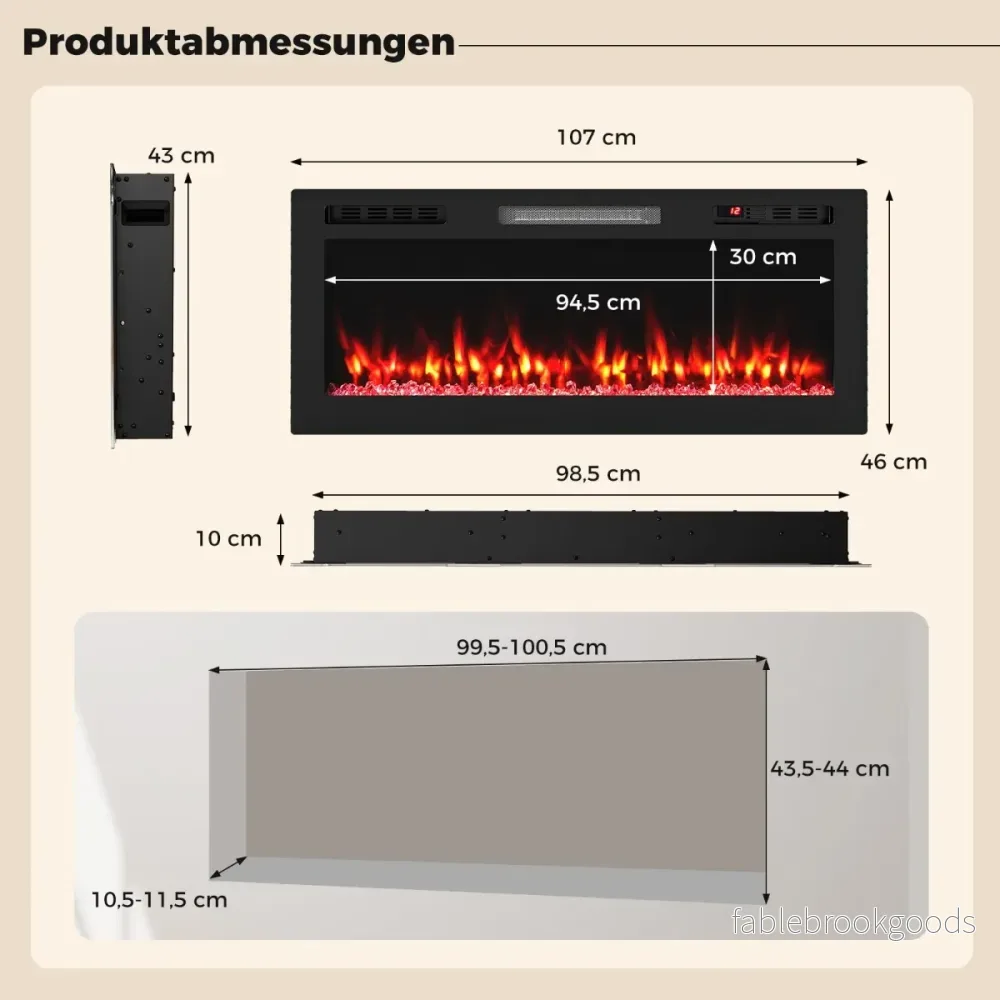 42'' – Elektrisk öppen spis 750W/1500W Inbyggd med APP WLAN kompatibel och fjärrkontroll Väggmonterad – Svart - Bild 2