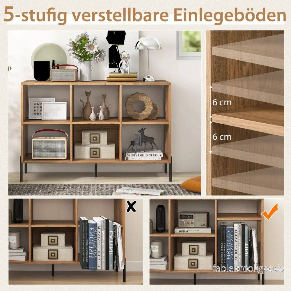 Bokhylla – med fack och upphöjda metallben justerbara hyllor Förvaringshylla Natural – 6 – Natur - Bild 3