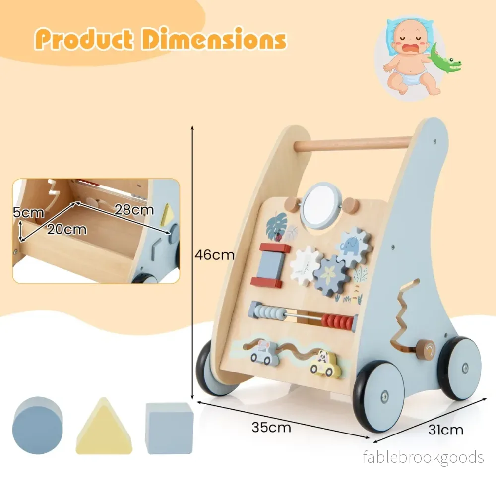 Baby – Walker i trä med Multi Activity Learning Center Montessori Push – Blå - Bild 2