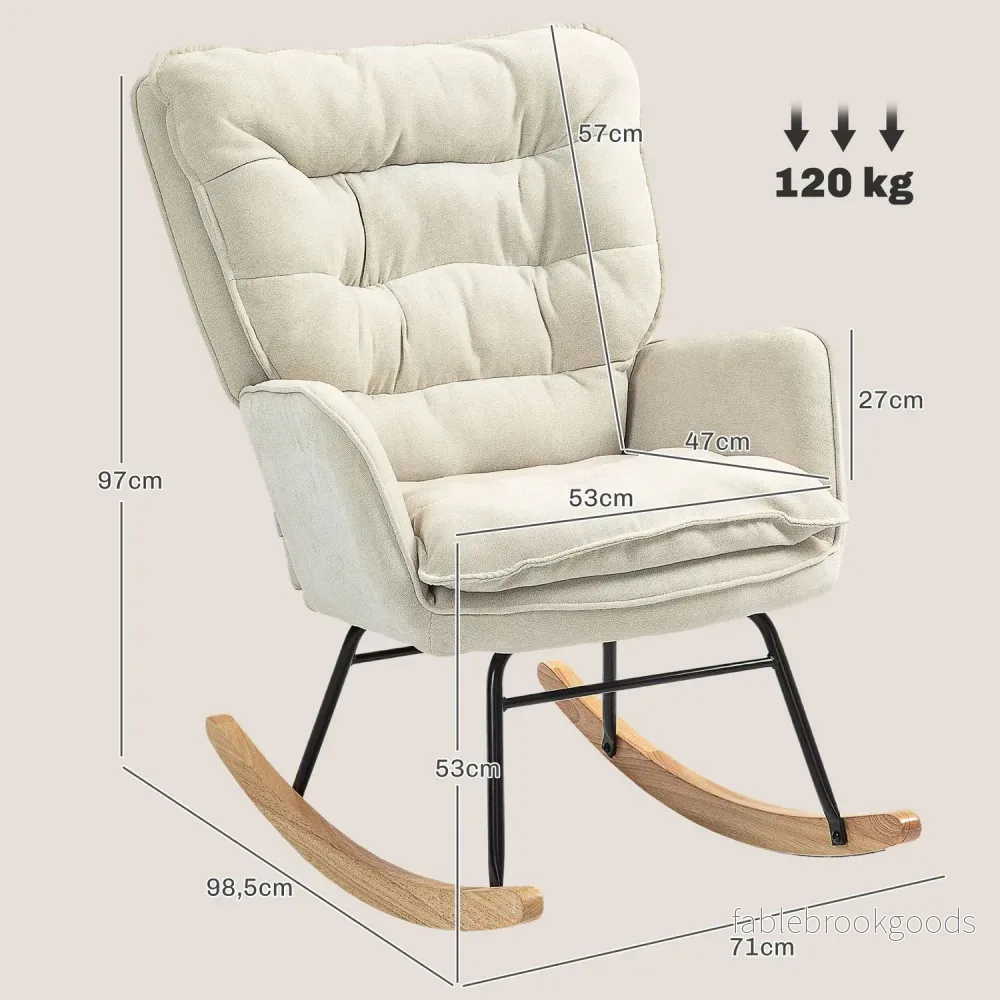 Beige Chenille-Look gungstol, 120 kg Kapacitet, för sovrum - Bild 3