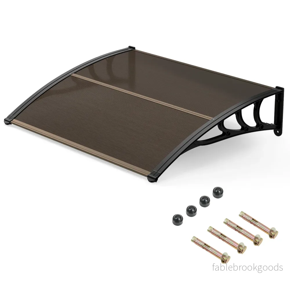 Takskydd – för ytterdörr Genomskinligt lutande tak av polykarbonat och aluminium Brunt – 100 x 76 cm