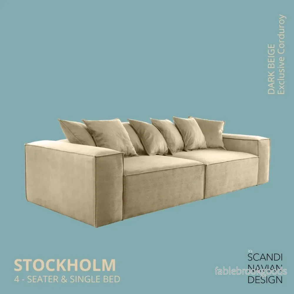 Stockholm 4-seater sofa/single bed Exclusive Corduroy, Dark Beige removable & washable covers - Bild 2