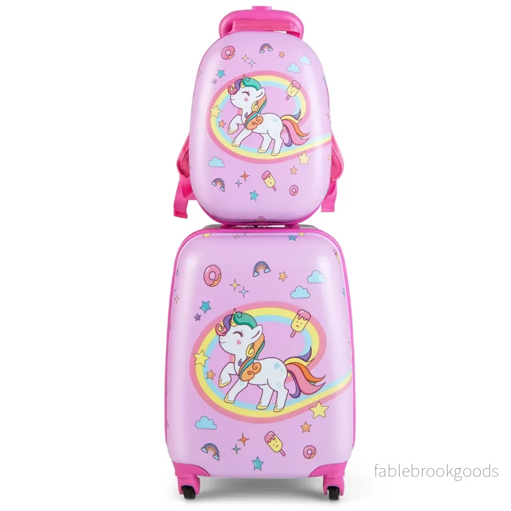 Barnresväska – Rolling Hard Shell delad handbagageset med spinnerhjul – 2 – Rosa