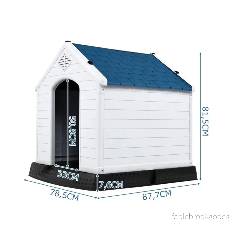 Hundkennel – tillbehör i plast Hundhus för trädgård + – 87,7 x 78,5 x 81,5 cm – Blå och vit - Bild 2