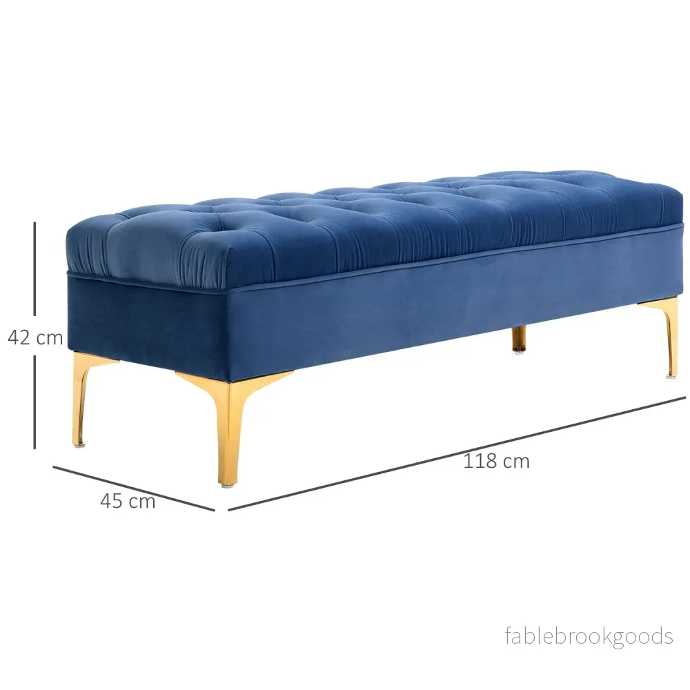 Sammetsblå skobänk – sovrum, förhöjda ben, 118x45x42 cm - Bild 3