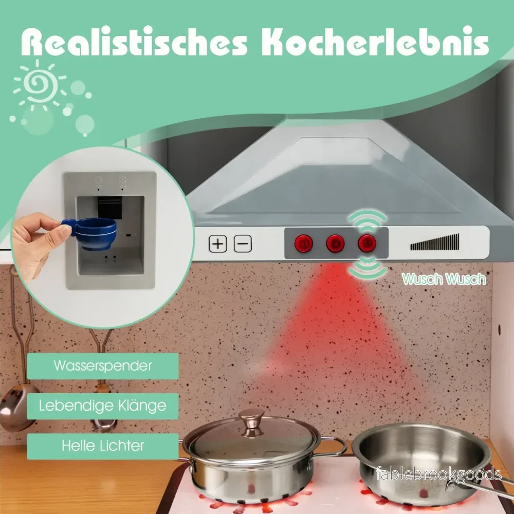 Barnköksset – Lekök med lätt pall Kaffemaskin Vattendispenser Spis – Vit - Bild 3