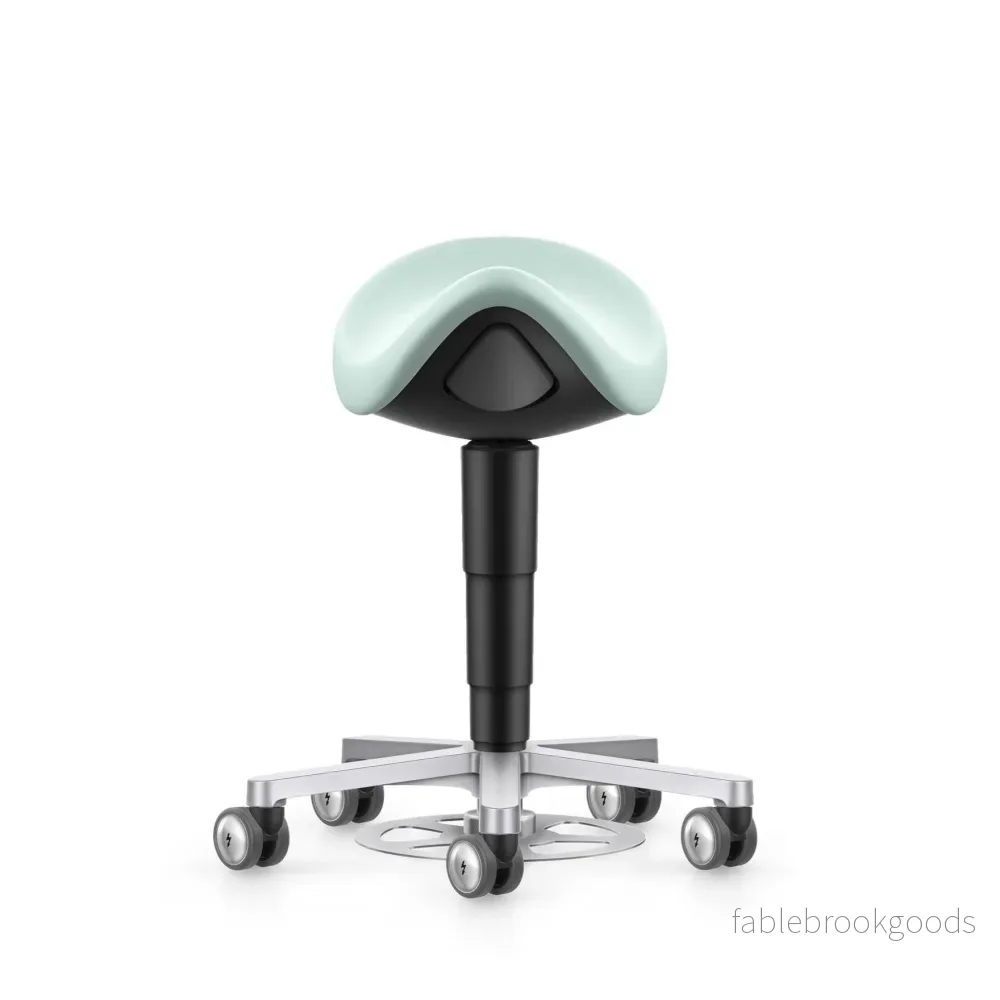 Stool laboratorium/medicinsk sadelstol – med fotreglage, mintgrönt konstläder