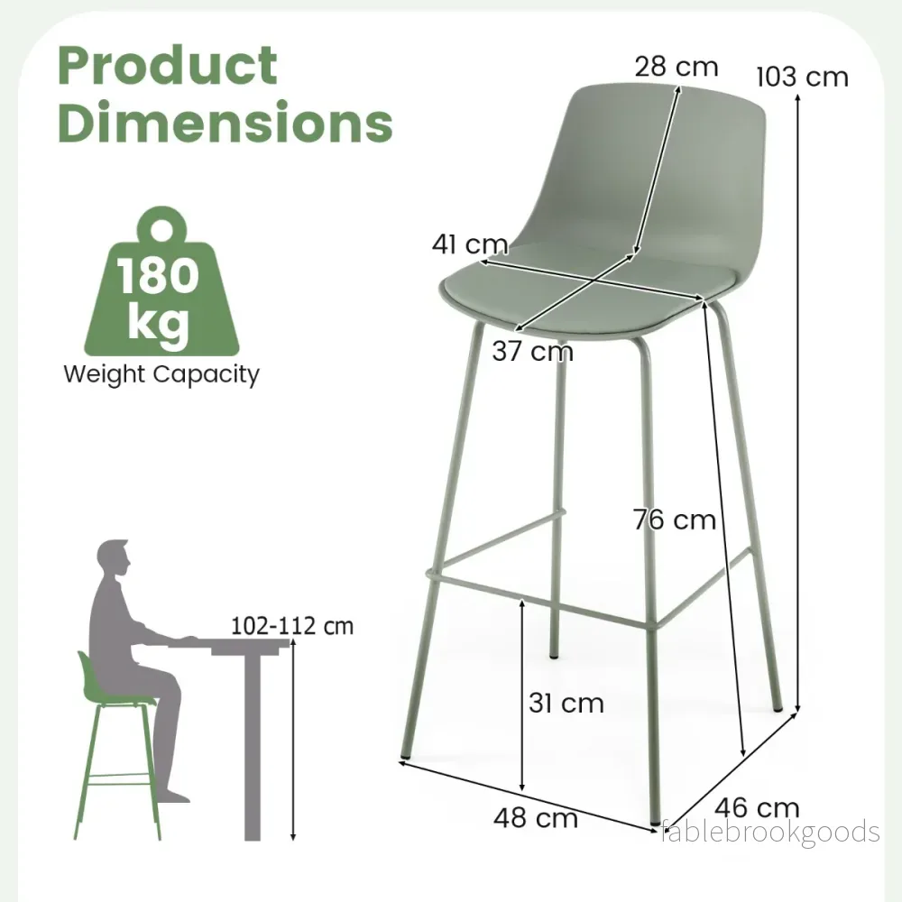 pack – Bardammar med konstläderklädda sitsar och ryggstöd, barstol/bistrostol – 4 – Grön - Bild 2