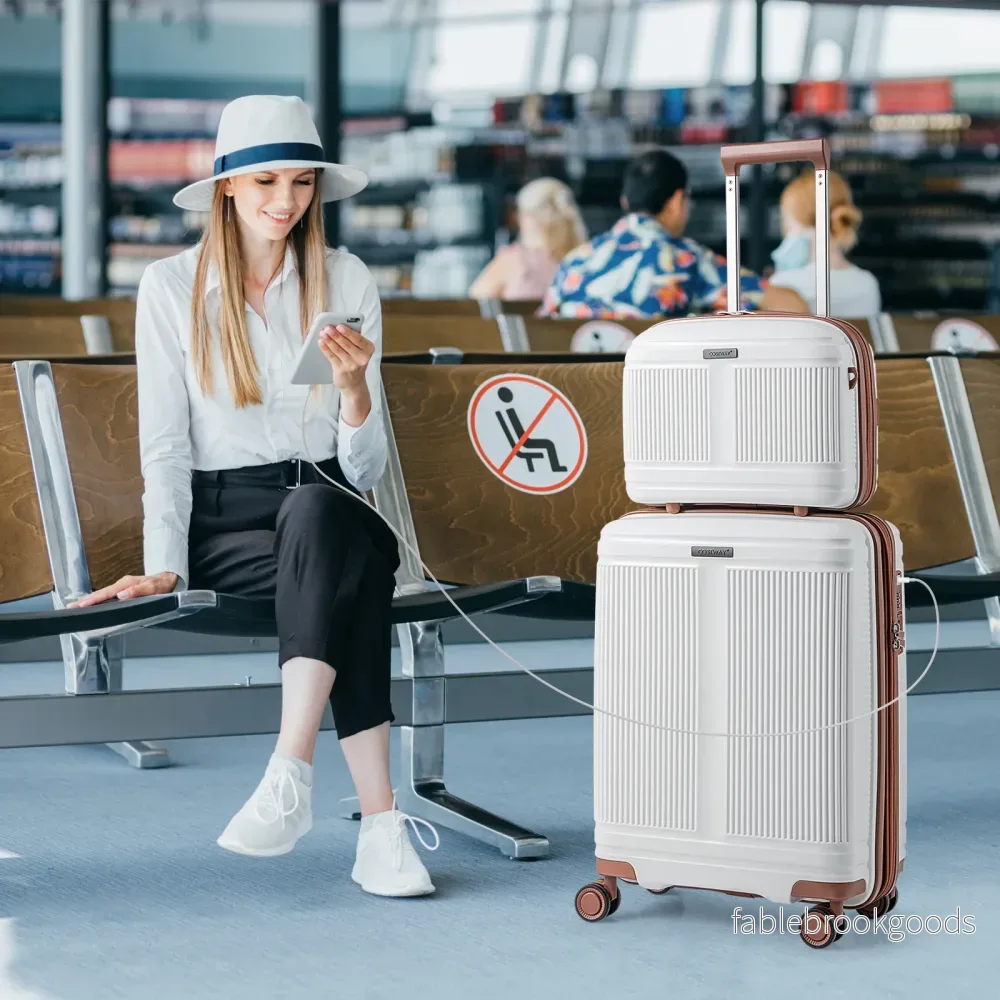 delat – bagageset inklusive 20" handbagageväska och 14" kosmetikväska PP hårdskalväska – 2 – Vit - Bild 3