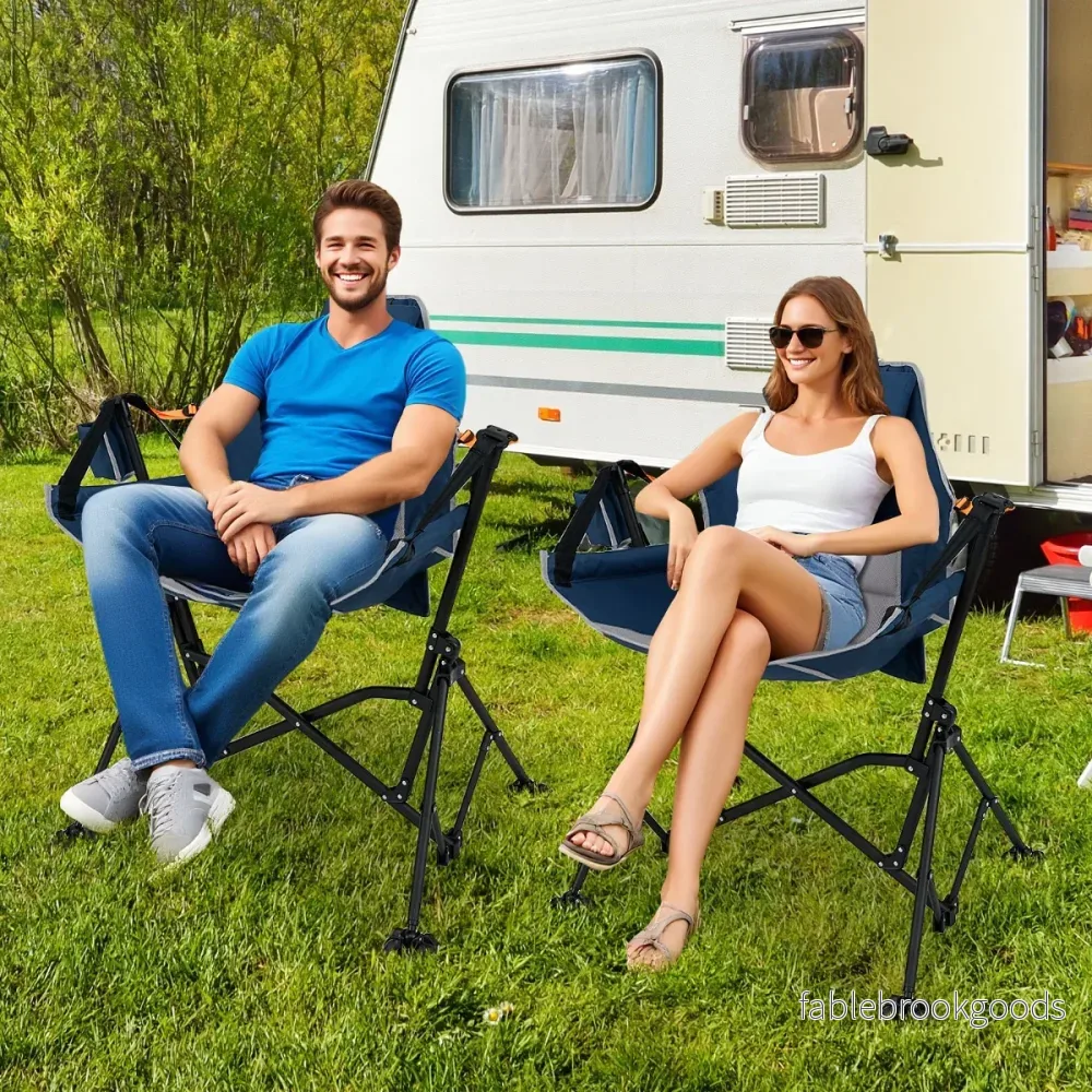 Fällbar – campingstol med justerbart ryggstöd och dryckeshållare – Blå - Bild 3