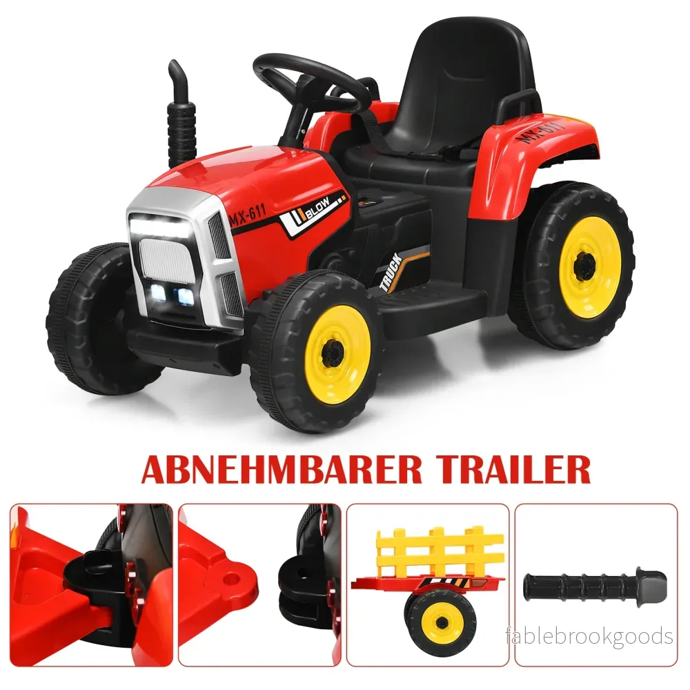 växlad – barntraktor 12V åktraktor med avtagbar släpvagn – 3 – Röd - Bild 3