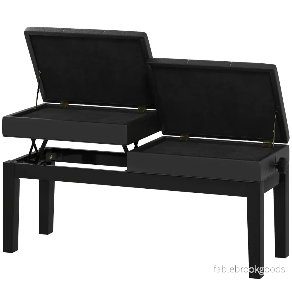 Höjdjusterbar pianobänk, förvaring, svart konstläder