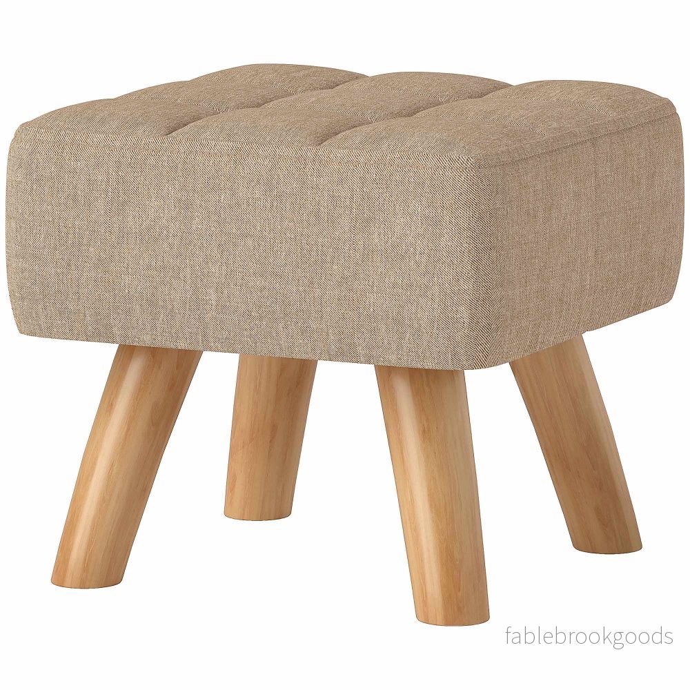 Brun fotpall i linne-look, stoppad, 110 kg kapacitet