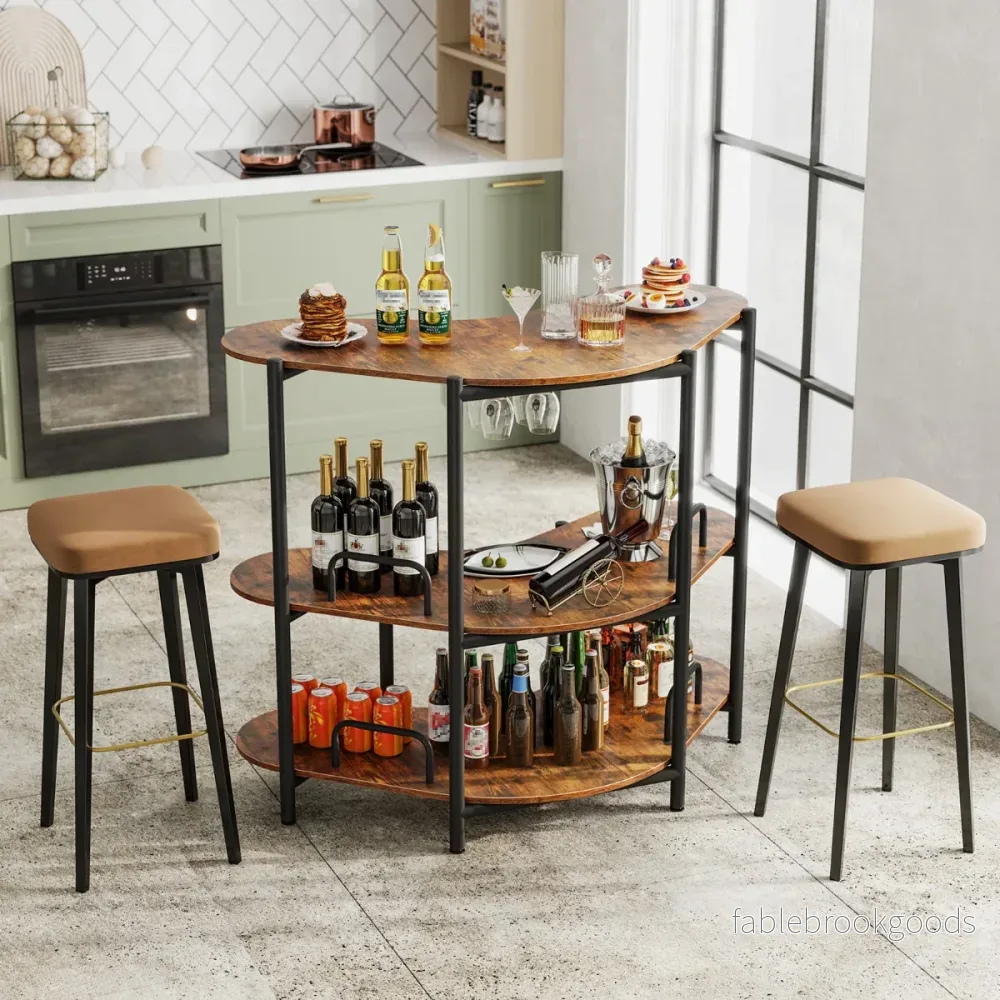 nivåer – kök bardisk med glasställ och metallram husbar köksbänk minibaren – 3 – Brun - Bild 3
