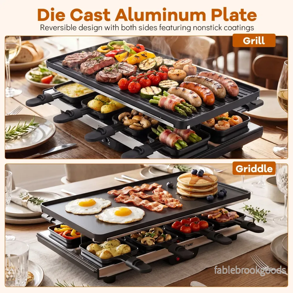 Raclette – för åtta personer elektrisk grill med vändbar non stick i 1400W – 2 1 - Bild 3