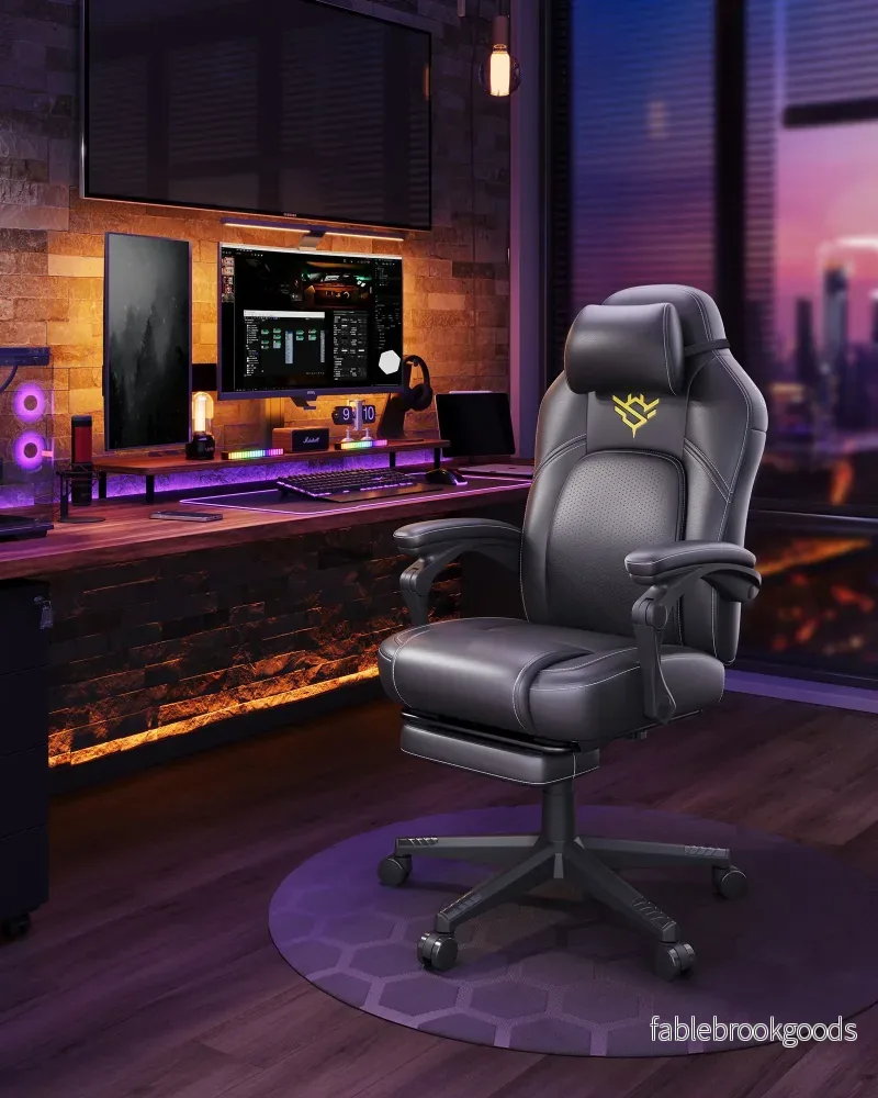 Höjdjusterbar gamingstol med fotstöd – bläcksvart - Bild 2