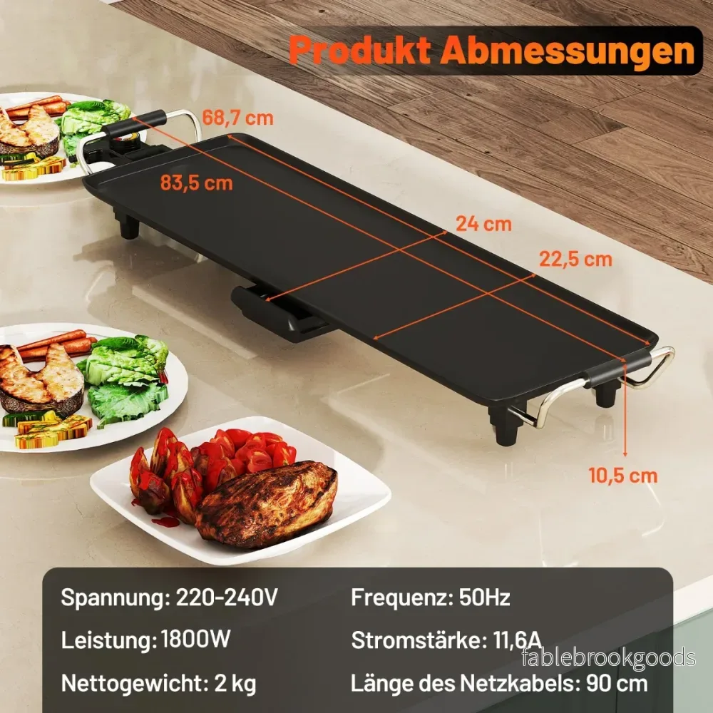 Elektrisk – Grillplatta Teppanyaki Non stick BBQ Elgrill – 70 cm – Svart - Bild 2