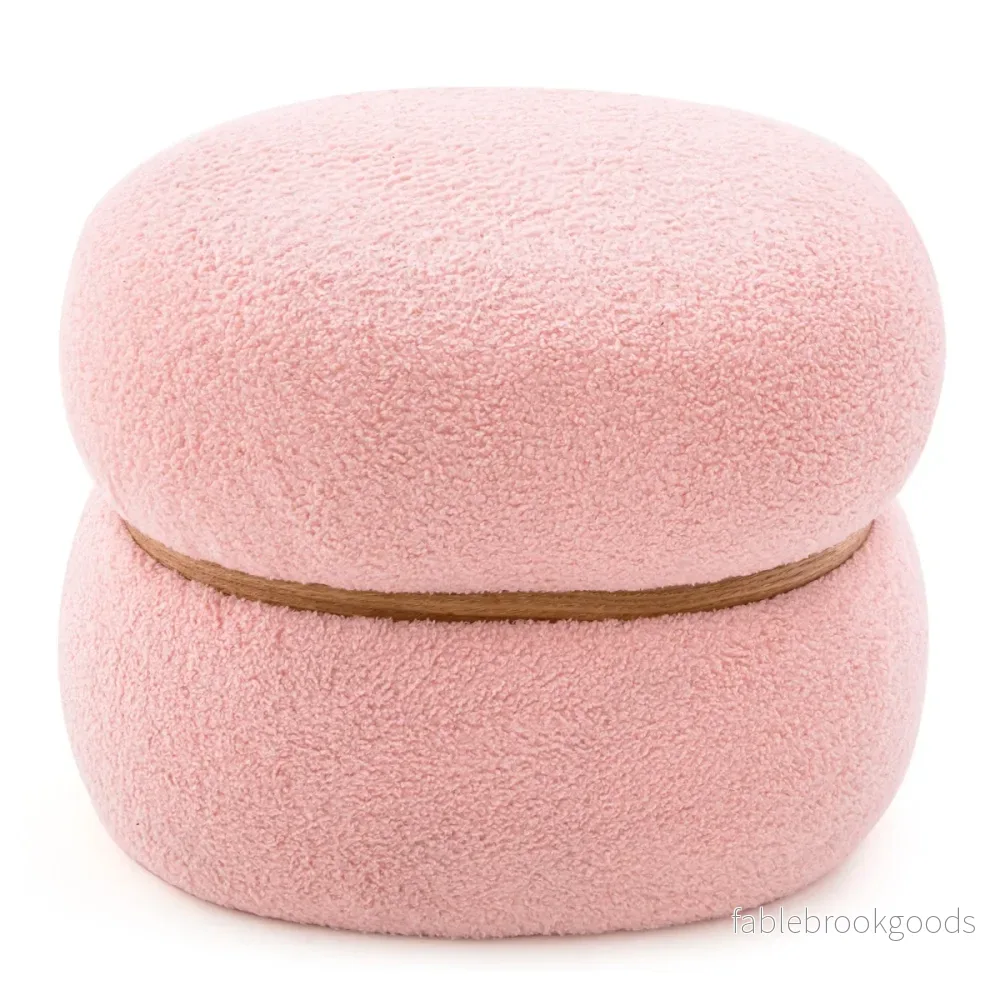 Oval – pall med halkfria fotkuddar Vadderade gjord av sherpa – 44 x 35 x 35 cm – Rosa