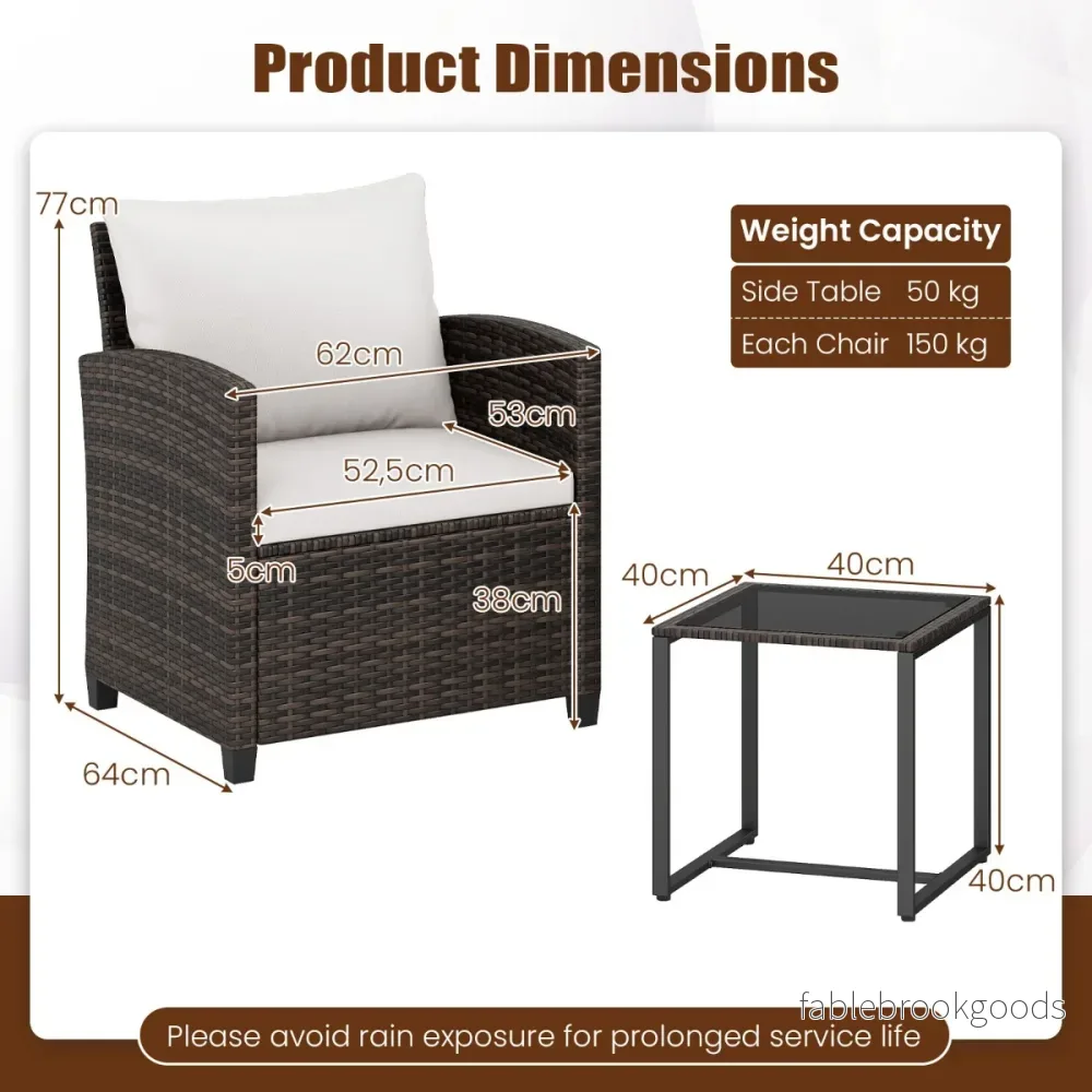 Rattan – Balkongset inkl. stolar med kuddar och glasbordUtomhus sittgrupp Balkongmöbler – 2 – Beige - Bild 2