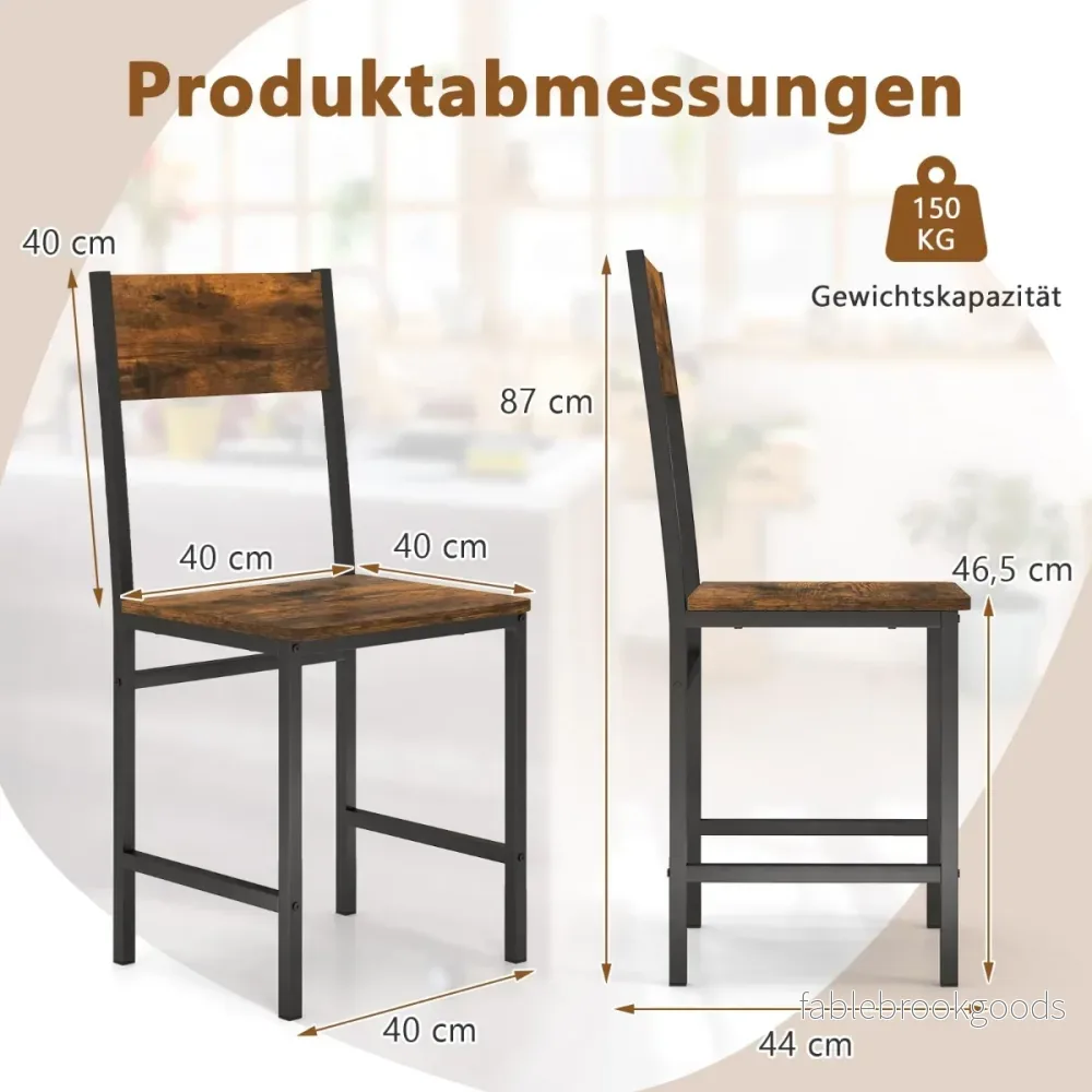 Set – med matstolar industriköksstolar metallram Rustikbrun – 2 44 x 40 x 87 cm – Rustik brun - Bild 2