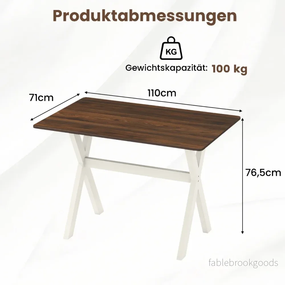 Matbord – Träbord med X formad ram för små utrymmen Accentbord trästruktur Bordsskiva Nöt – Valnöt - Bild 2