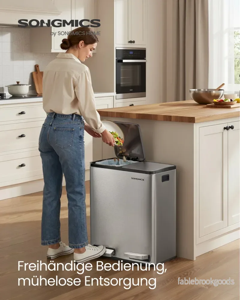 Keukenafvalbak - 59,1 x 36,5 x 62,7 cm - 2 compartimenten - 2 x 30 liter - Roestvrij staal - Zilver - Bild 2