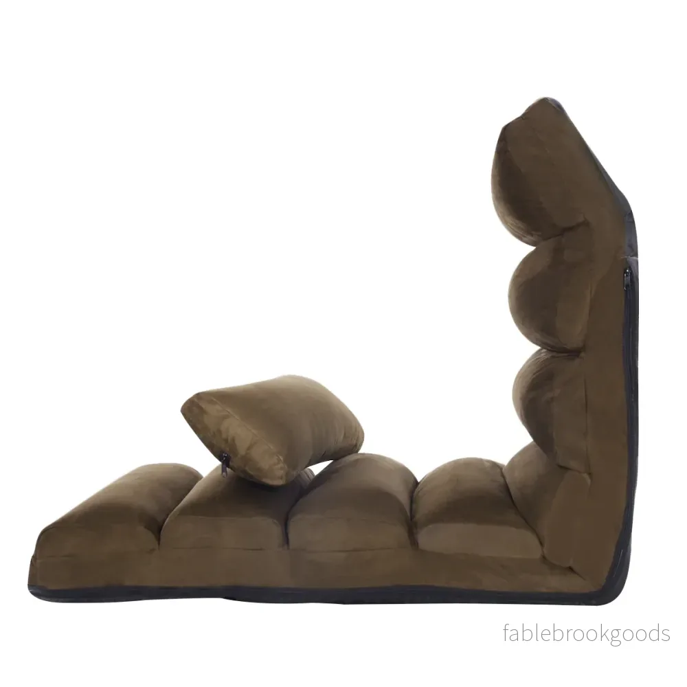 Golvstol – med ryggstöd, hopfällbar golvsäng – 175 x 55 x 20 cm – Brun