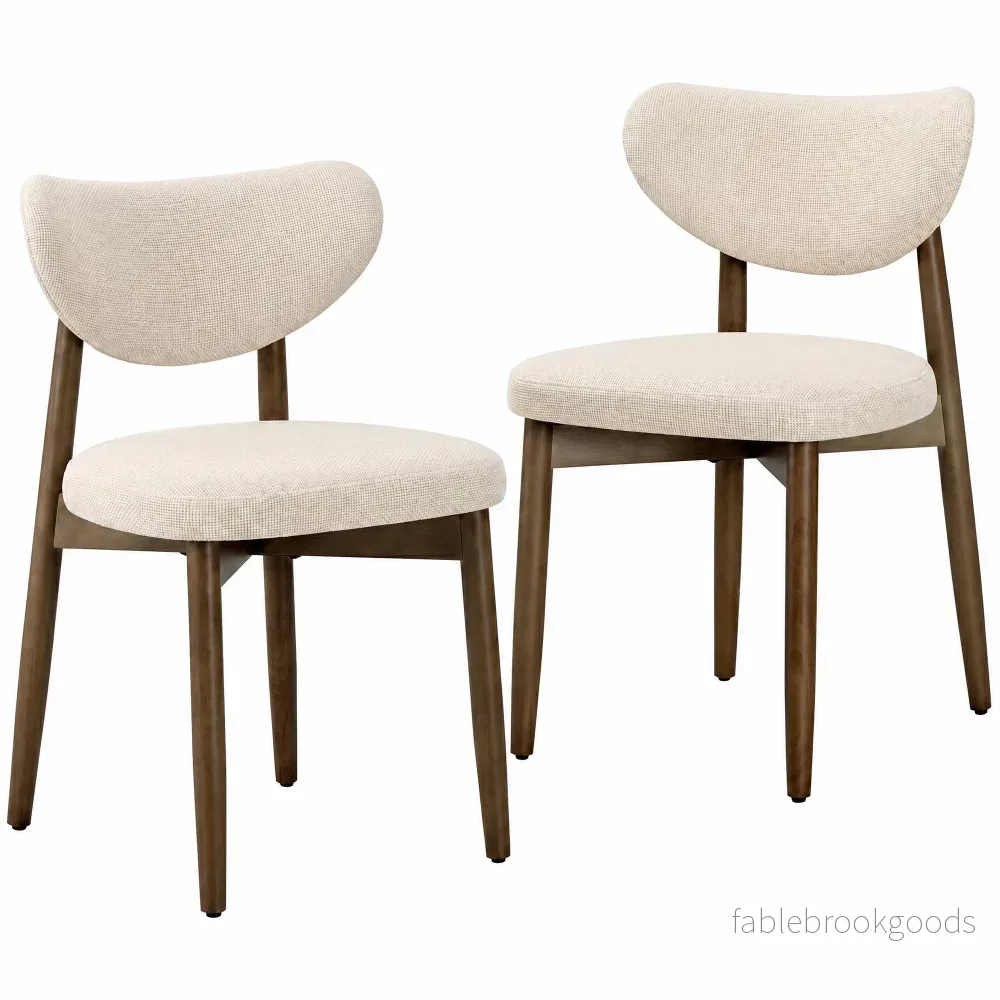 Eetkamerstoelen – Set van 2 – Ergonomische Rugleuning – Massief Hout – Beige Eetkamerstoelen – Set van 2 – Ergonomische Rugleuning – Massief Hout – Beige