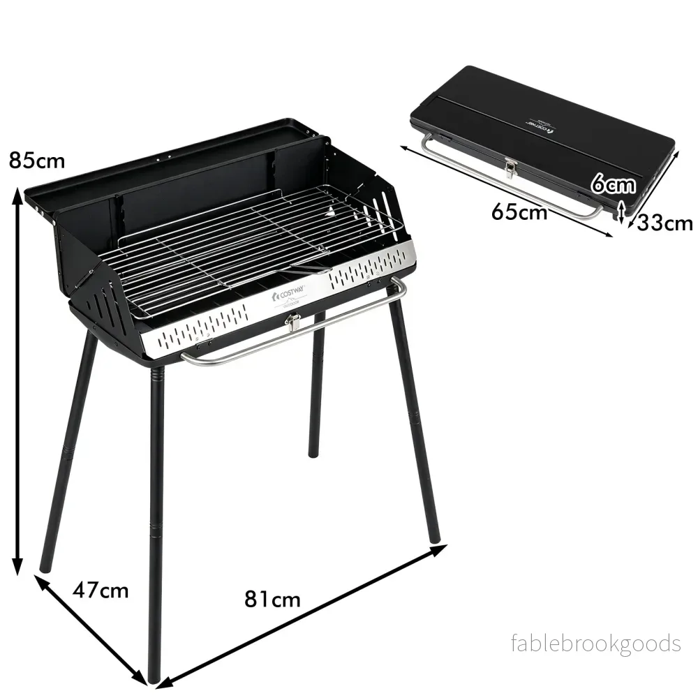 Portabel – kolgrill med tre höjdinställningar, campinggrill tvågrads galler och metallram - Bild 2