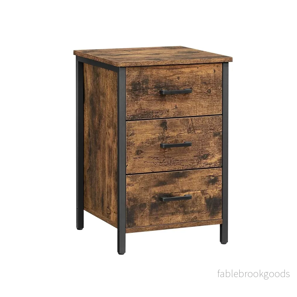 Sängbord – 3 lådor – Vintage brun/svart